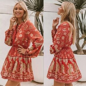 Boho Royal Poinciana Vintage Accent Tiger Bohemian Shift Dress In Cherry
$89 $89